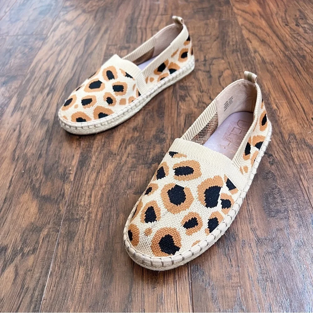 Deltan • Hensley Flyknit Espadrille leopard animal print flat slip on knit